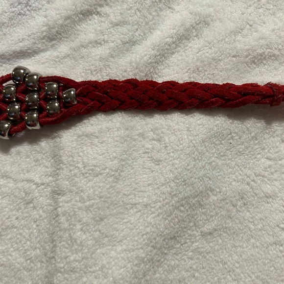 Southwestern Red Leather Concho Belt with Beads Tassell Tie Waist - Picture 5 of 5